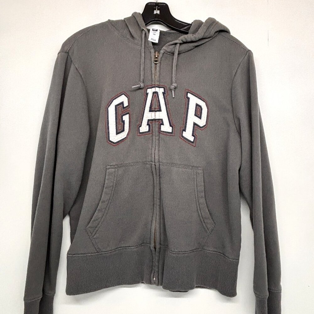 GAP Hoodie Sweatshirt Full Zip Up Fleece Gray with Logo Women's Size XS
